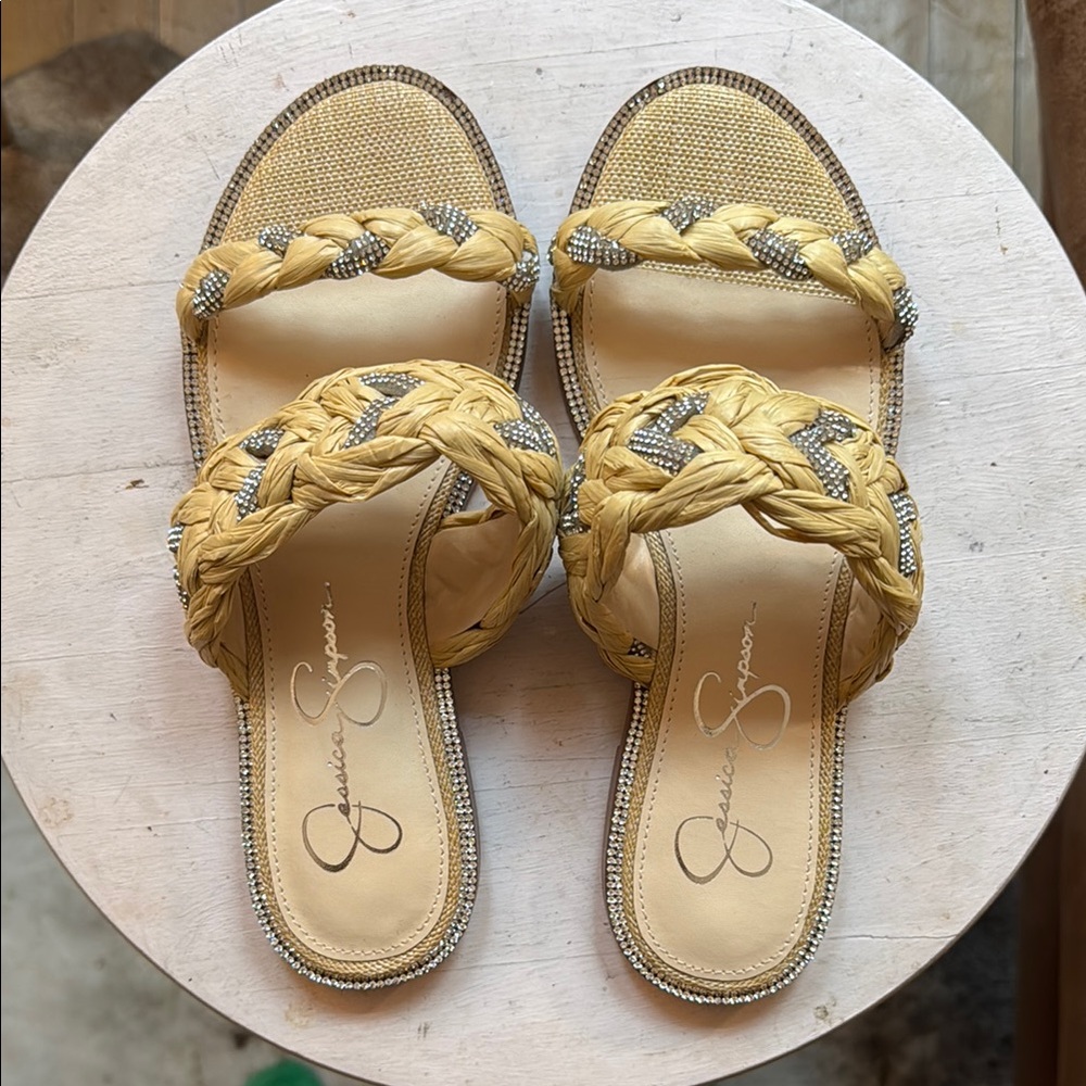 SOLD!!! Jessica Simpson Yellow Braided Slide Sandals NEW